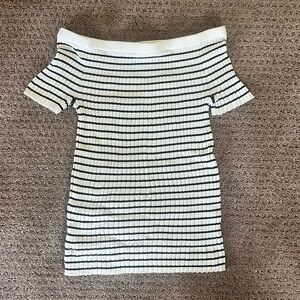 Ann Taylor Black and White Striped Off-the-Shoulder Top